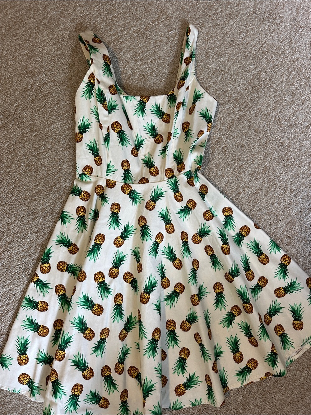 Pineapple Print women’s ' Fit & Flare Dress - Cream & Green